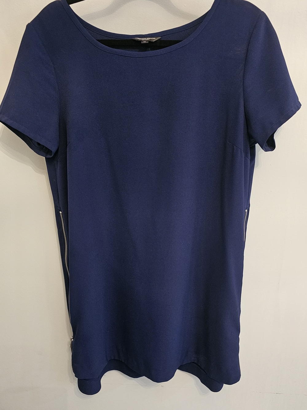 Christian Siriano Deep Blue Short Sleeve Shift Dress with Side Zips